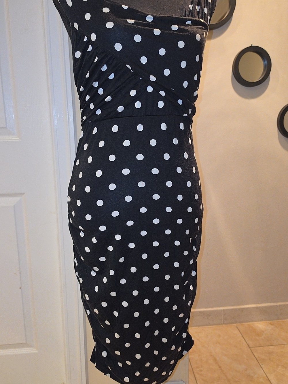 VENUS Black and White Polka Dot Midi Dress